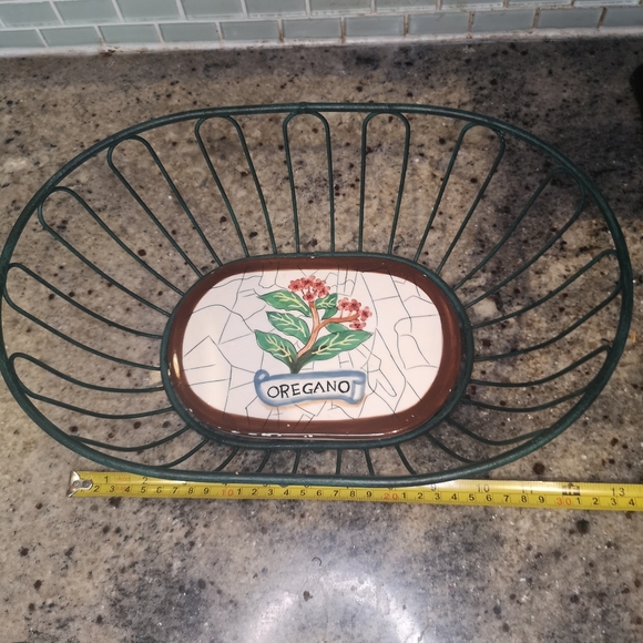 3 for$15 Green Oval 13"Metal Basket With Hand Painted Ceramic Tile Featuring - Picture 2 of 9